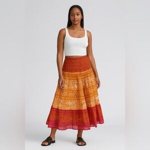Sundance Red and Orange Tiered Maxi Skirt